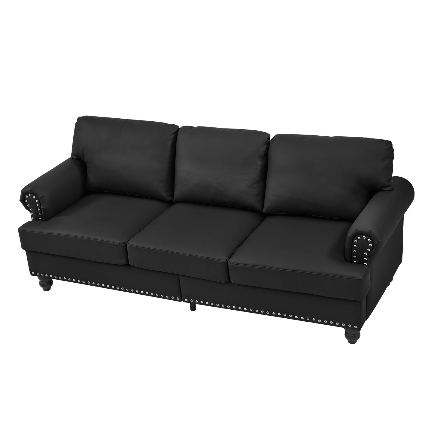 83' Modern Classic Design With Nails Living Room Sofa Leather Couch,Upholstered Imitation Cowhide Leather Black