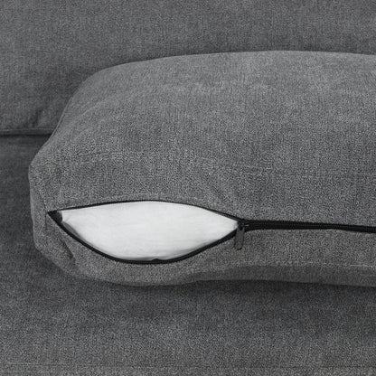 111' Upholstered 3-Seater Sofa Curved Sofa Couch With Two Printed Pillows for Living Room, Dark Gray