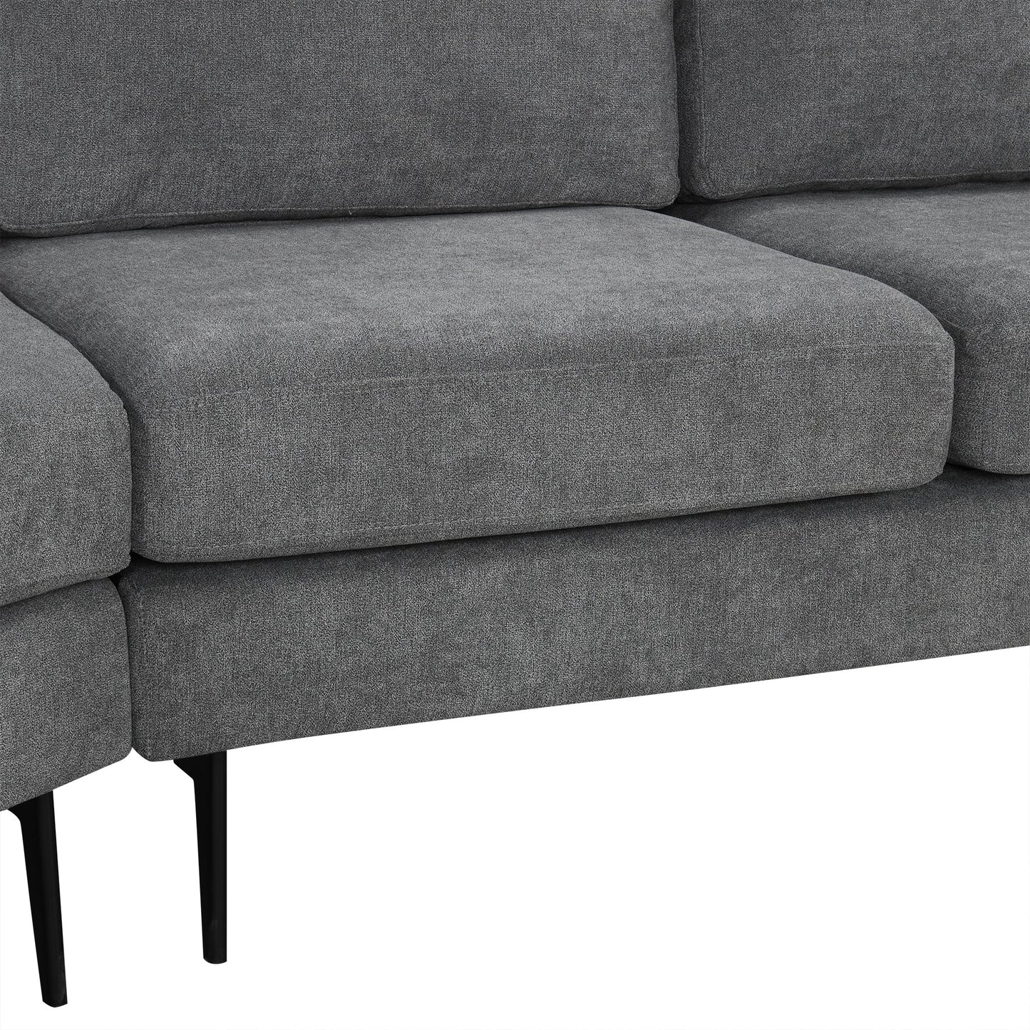 111' Upholstered 3-Seater Sofa Curved Sofa Couch With Two Printed Pillows for Living Room, Dark Gray