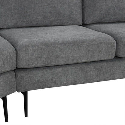 111' Upholstered 3-Seater Sofa Curved Sofa Couch With Two Printed Pillows for Living Room, Dark Gray