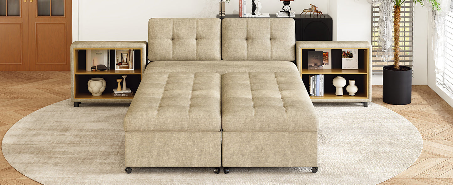 121.2' Versatile Sofa Bed Modular Sofa  Free-Combined Sofa With Two Storage Racks,  Brown