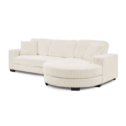 Corduroy Tufted Upholstered Sleeper Sectional Sofa, L-Shaped Modular Convertible Sofa ,The Arc-Shaped Footstool Can Be P