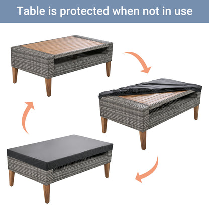 6-Pieces All Weather PE Wicker Sofa Set, Outdoor Rattan Sofa With Double Cushions, Wood Legs Wood Table Top, Beige and G