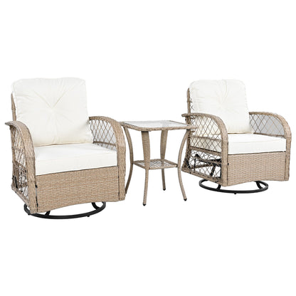 3-Piece Outdoor Chair&Table Set Chat Set 2-Person Rattan Seating Group With Two Swivel Chairs and a Square Table for Gar