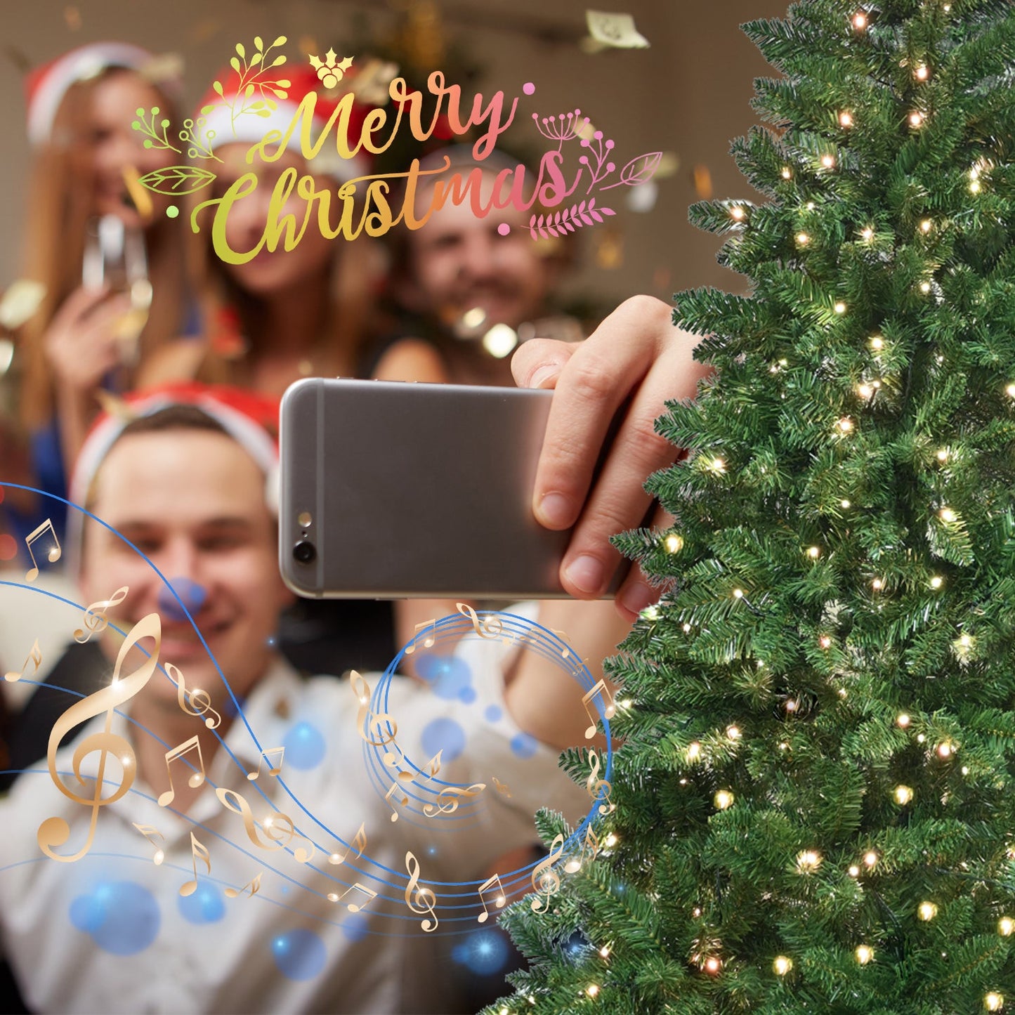 9ft Green Christmas Tree With 620 WiFi-Controlled RGB LED Lights, 1721 PVC Tips, 38 Light Functions, Music Sync, Hinged