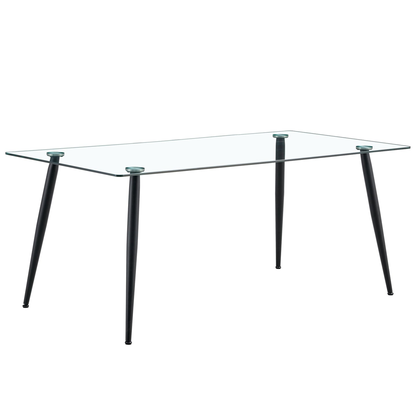 Modern Rectangular Glass Dining Table With Tempered Glass Top and Black Metal Legs for 4-6 People