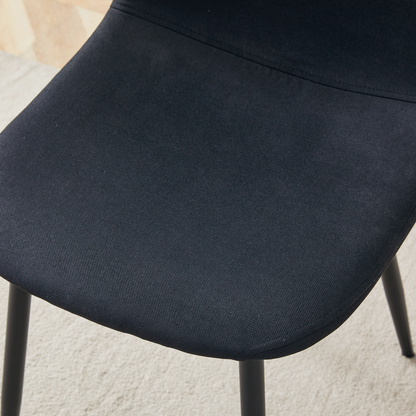 Luxury Simple Chair - Set of 4 BLACK Linen-Cotton Material High Resilience Dining Chair With Metal Black Leg.Integral Me
