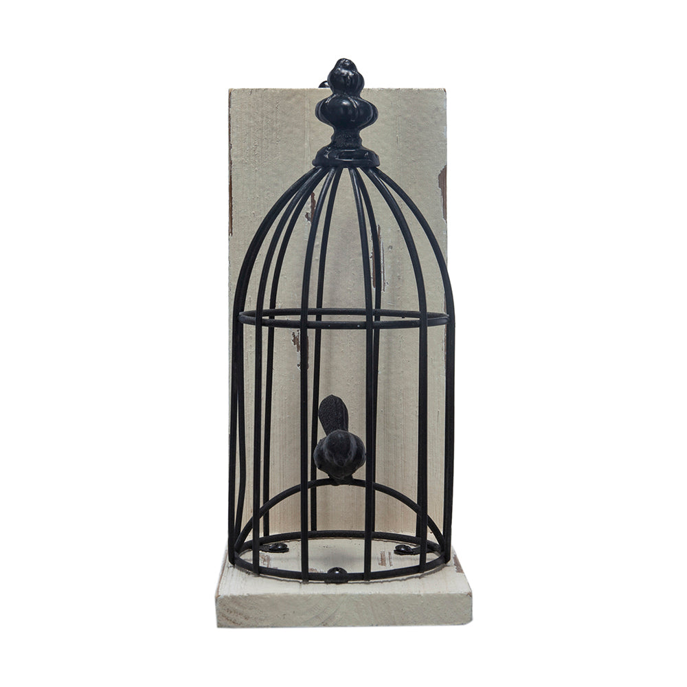 S/2 5.5x4.5x10'  Distressed Black Bird Cage Bookend, Antique White