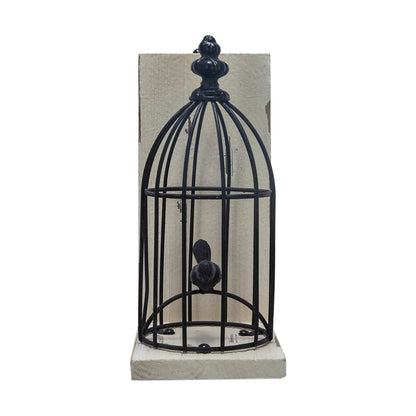 S/2 5.5x4.5x10'  Distressed Black Bird Cage Bookend, Antique White