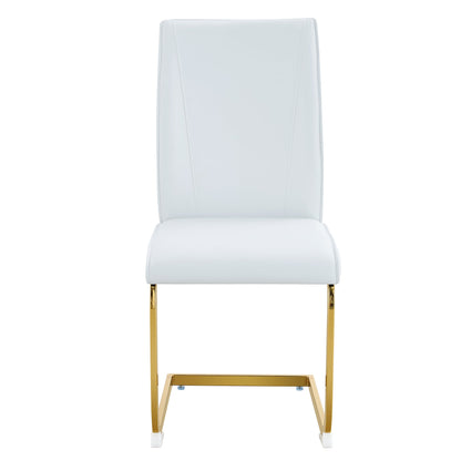 Luxury Simple Arch Chair Set of 2 - High Resilience Dining Chair With Arched Metal Gold Legs, White PU Material