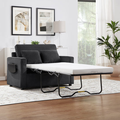 Twin Size Sofa Bed 47.2' Sleeper Sofa Loveseat With Foldable Mattress, Side Table, Storage Pocket, USB Ports, Black Cord