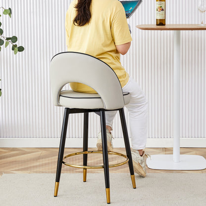 Modern PU Comfortable Upholstered Bar Chair With Smooth and Beautiful Black Metal Legs for Dining Room, Kitchen, Terrace