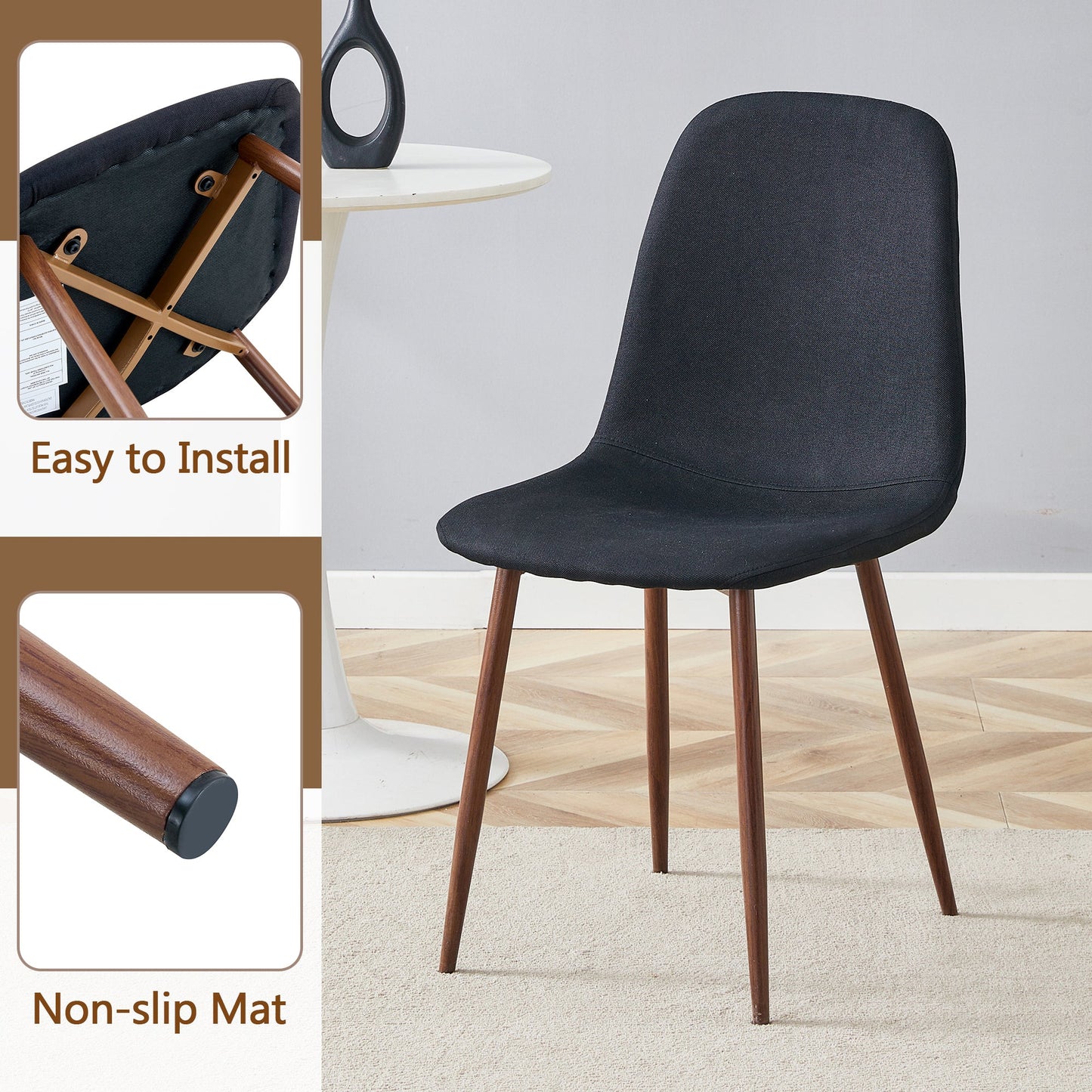 Table and Chair set.A 47.3-Inch Diameter Modern Splicing Circular Dining Table - Double-Layer storage.Paired With 4 Blac