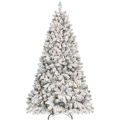 8FT Flocked Christmas Tree With 700 UL Lights and 54 Natural Pine Cones – Snowy PVC Tips, 1754 Tips, Hinged Structure, S