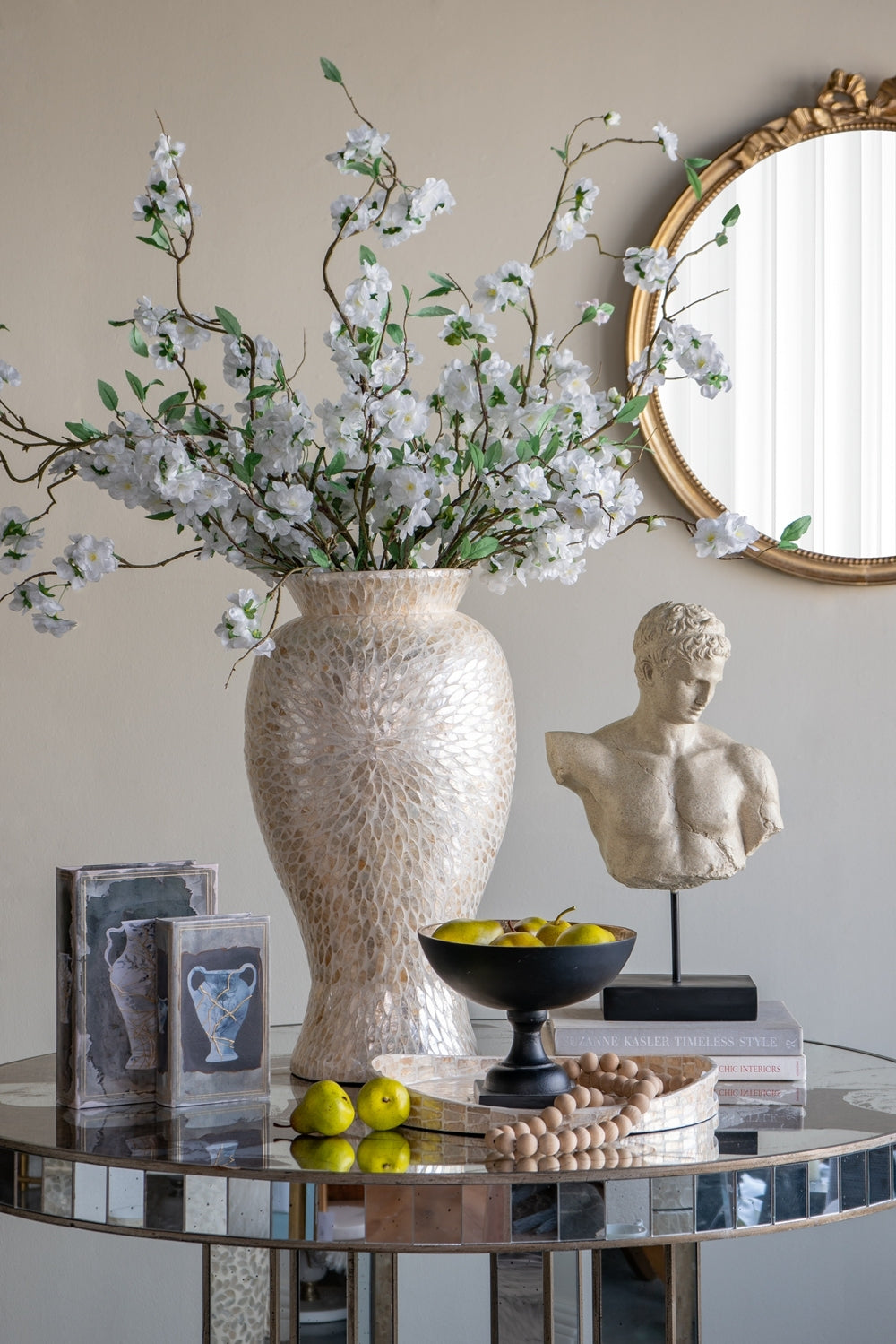 Set of 2 Decorative Book Boxes With Blue and Gold Vase Motifs, L:7x3x10.5' S:5x2x8.3'