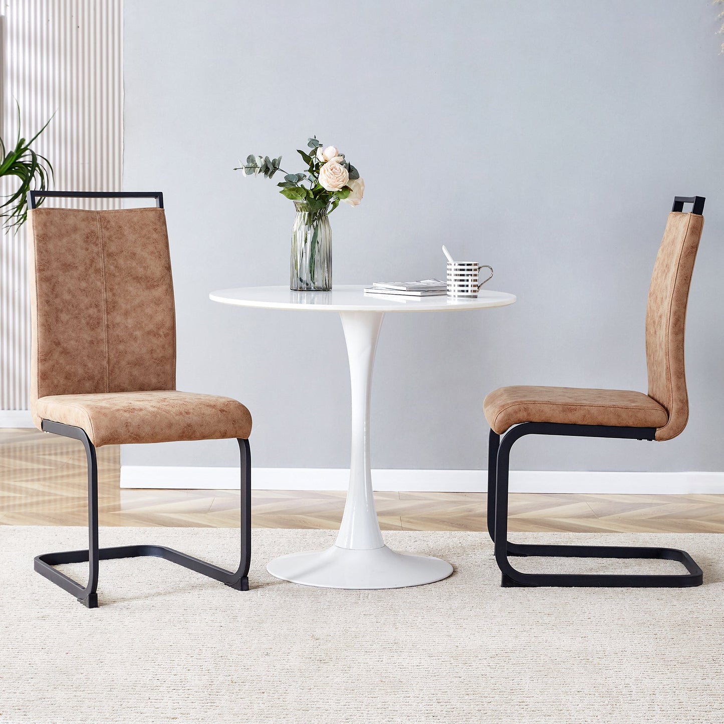 Dining Chairs,tech Cloth High Back Upholstered Side Chair With C-Shaped Tube Black Metal Legs for Dining Room Kitchen Va