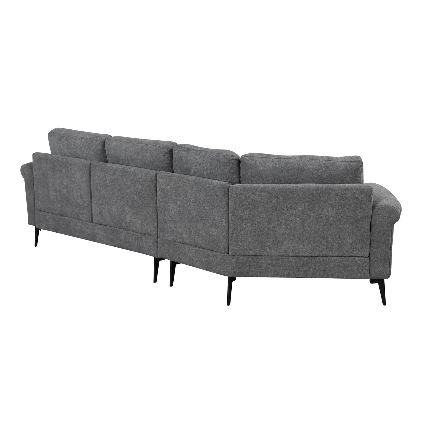 111' Upholstered 3-Seater Sofa Curved Sofa Couch With Two Printed Pillows for Living Room, Dark Gray