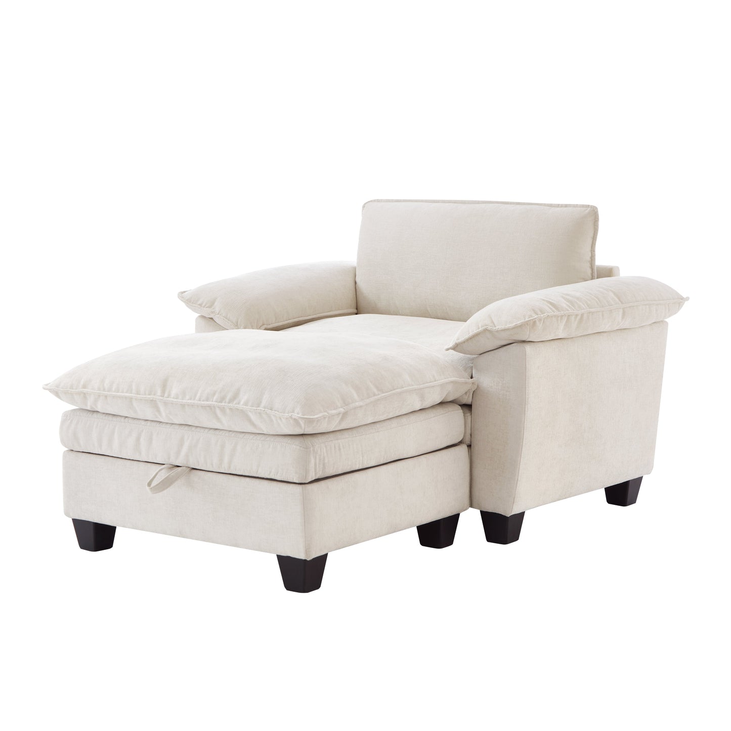 51' Oversize Chaise Lounge Chair With Ottoman and Storage  Upholstered Soft Chenille Beige