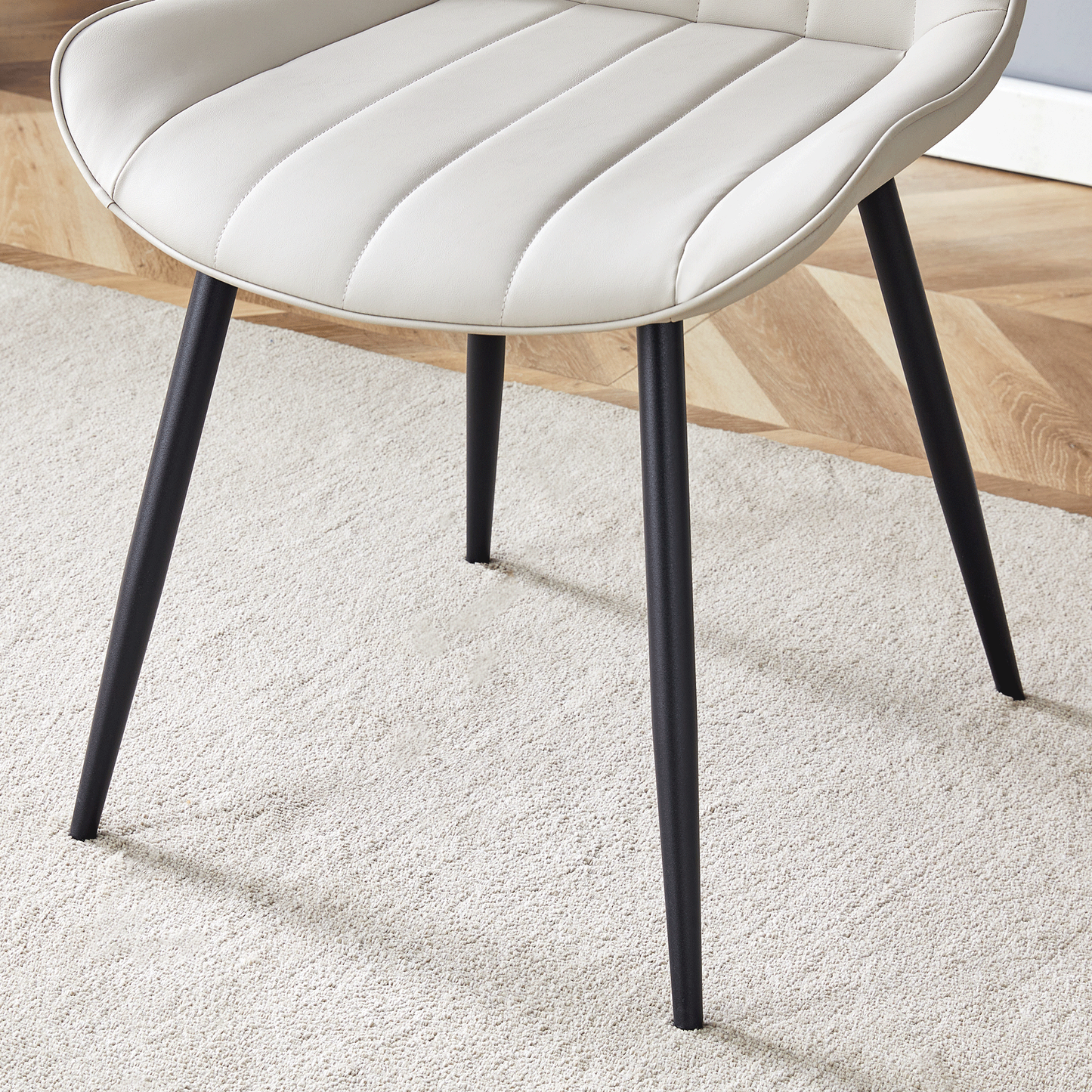 Ergonomic PU Leather Dining Chair Set With Extended Seat Cushion, Metal Legs, Black/Gray