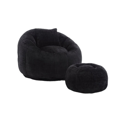 Modern Extra Large Round Bean Bag Chair With Footrest for Living Room, Chenille Fabric Lazy Sofa With Pillow for Adults,