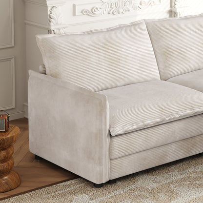 Corduroy Fabric 4-Seater Comfy Cloud Couch With 2 Movable Footrest for Living Room,Oversized Deep Seat U-Shaped Couch Se