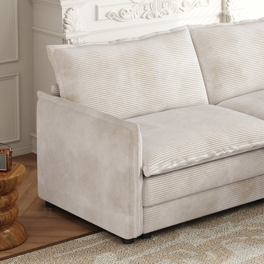 Corduroy Fabric 4-Seater Comfy Cloud Couch With 2 Movable Footrest for Living Room,Oversized Deep Seat U-Shaped Couch Se