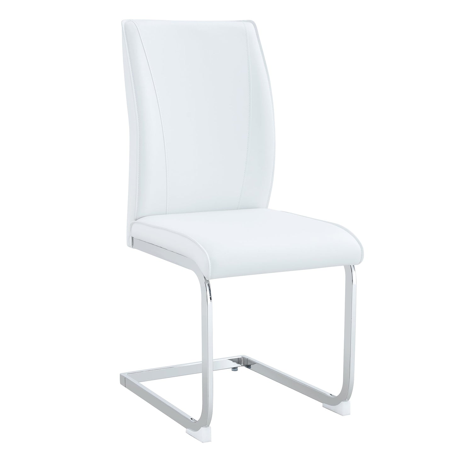 Luxury Simple Arch Chair - Set of 6 White PU High Resilience Dining Chair With Arched Metal Silver Leg