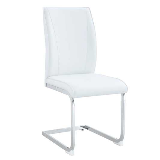 Luxury Simple Arch Chair - Set of 6 White PU High Resilience Dining Chair With Arched Metal Silver Leg