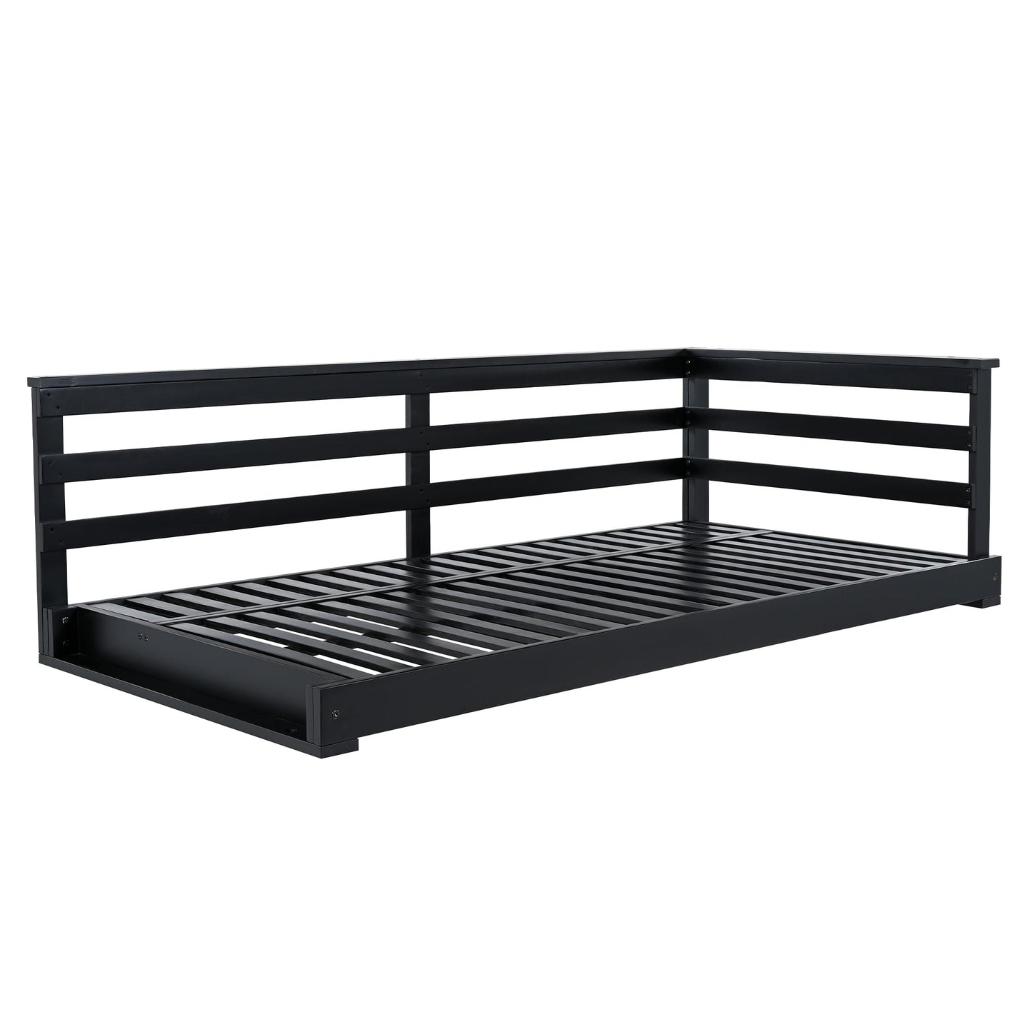 Country Patio Wooden Twin Size Swing Daybed Porch Swing Frame With 4pcs 96-Inch Hemp Ropes for Backyard, Garden, Black