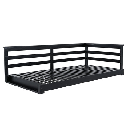 Country Patio Wooden Twin Size Swing Daybed Porch Swing Frame With 4pcs 96-Inch Hemp Ropes for Backyard, Garden, Black