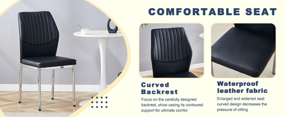 Table and Chair set.A 38.6' Transparent Tempered Glass Round Dining Table-Silver Metal Legs.Paired With 6 BLACK PU Mater