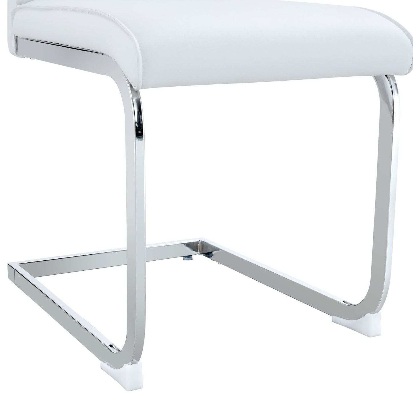 Luxury Simple Arch Chair Set of 8 White PU Material High Resilience Dining Chairs With Arched Silver Metal Legs