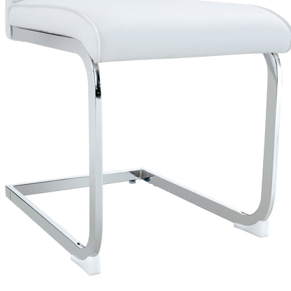 Luxury Simple Arch Chair Set of 8 White PU Material High Resilience Dining Chairs With Arched Silver Metal Legs