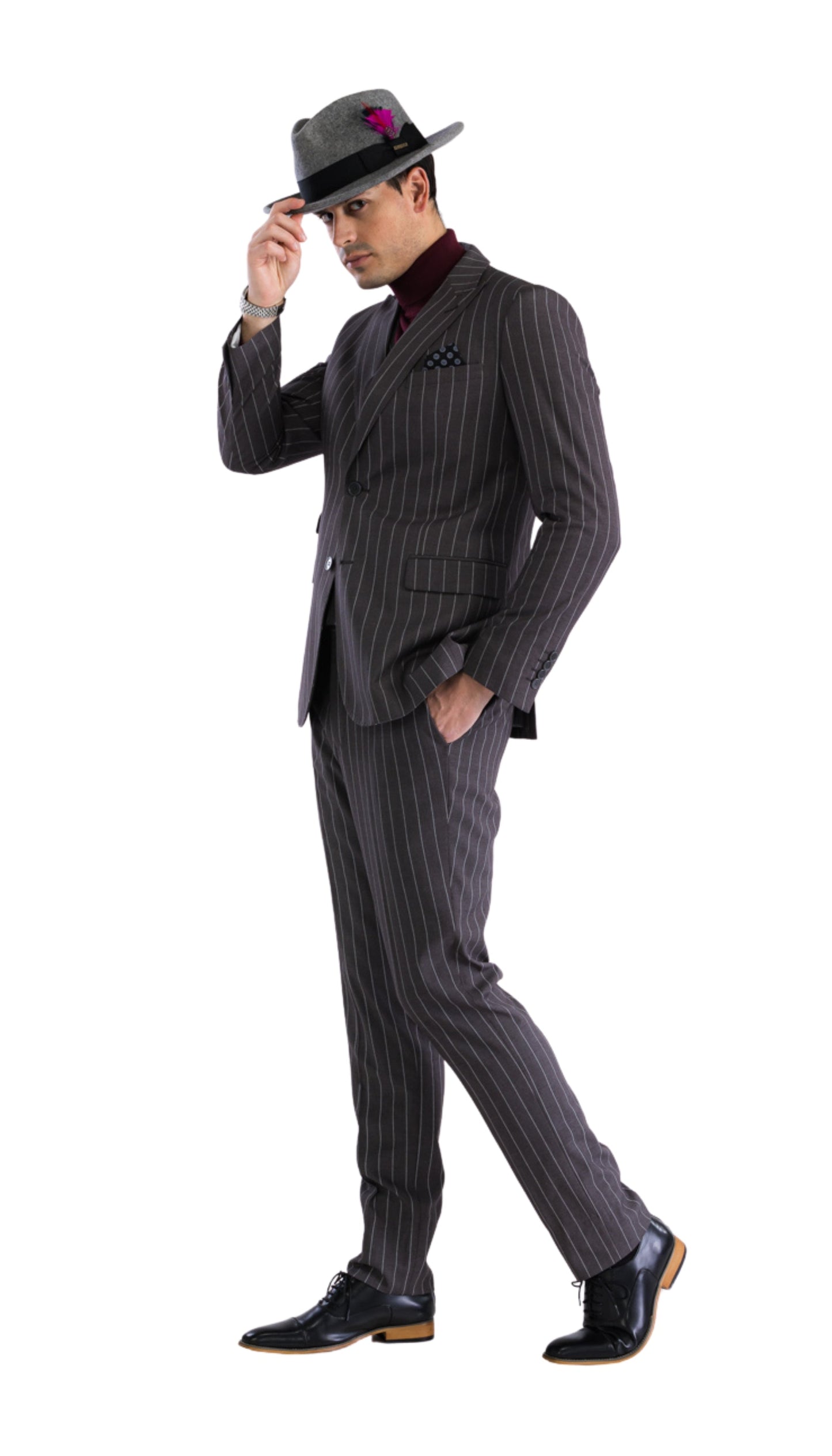 Bellagio Grey White Mens 2 Button Slim Peak Lapel Suit With Pick Stiching Ticket Pocket Double Breasted Vest With Shawl