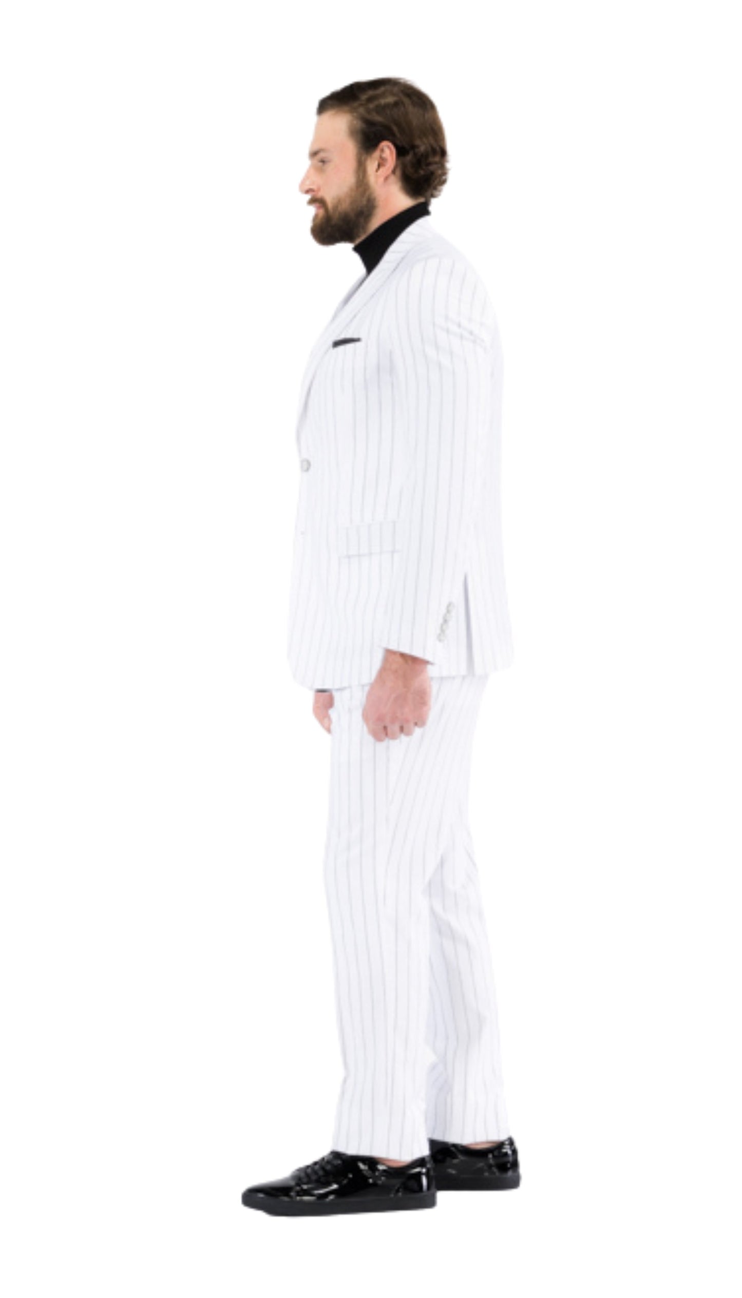 Bellagio White Black Mens 2 Button Slim Peak Lapel Suit With Pick Stitching Ticket Pocket Double Breasted Vest With Shaw