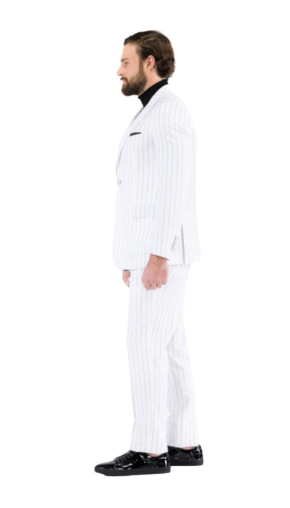 Bellagio White Black Mens 2 Button Slim Peak Lapel Suit With Pick Stitching Ticket Pocket Double Breasted Vest With Shaw