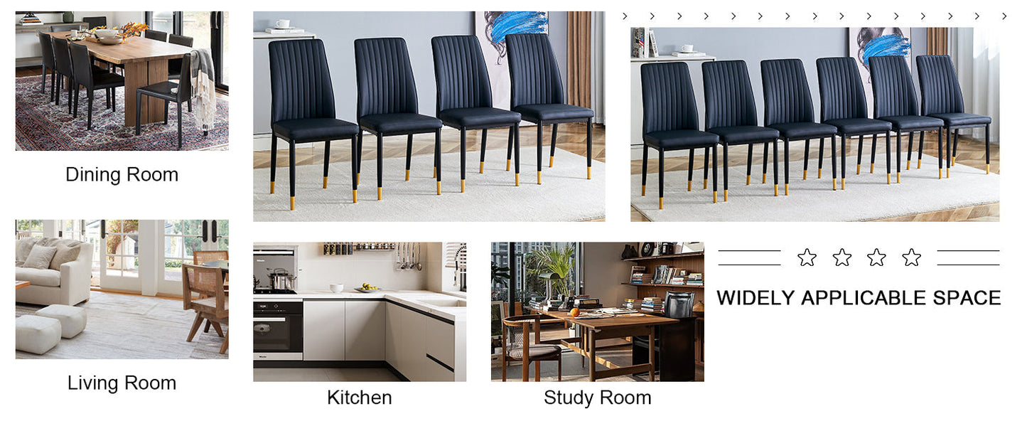 A Set of 4 Dining Chairs, Black Dining Chair Set, PU Material High Backrest Seats and Sturdy Leg Chairs, Suitable for Re