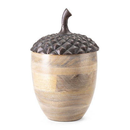 Set of 2 Brown Wooden Acorn Accents With Aluminum Top, L:D6x10'  S:D5x7.5'