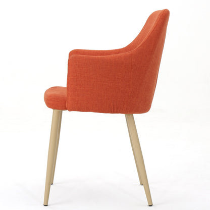 Mid Century Modern Fabric Upholstered Dining Chairs Armchairs in Muted Orange With Light Walnut Finish
