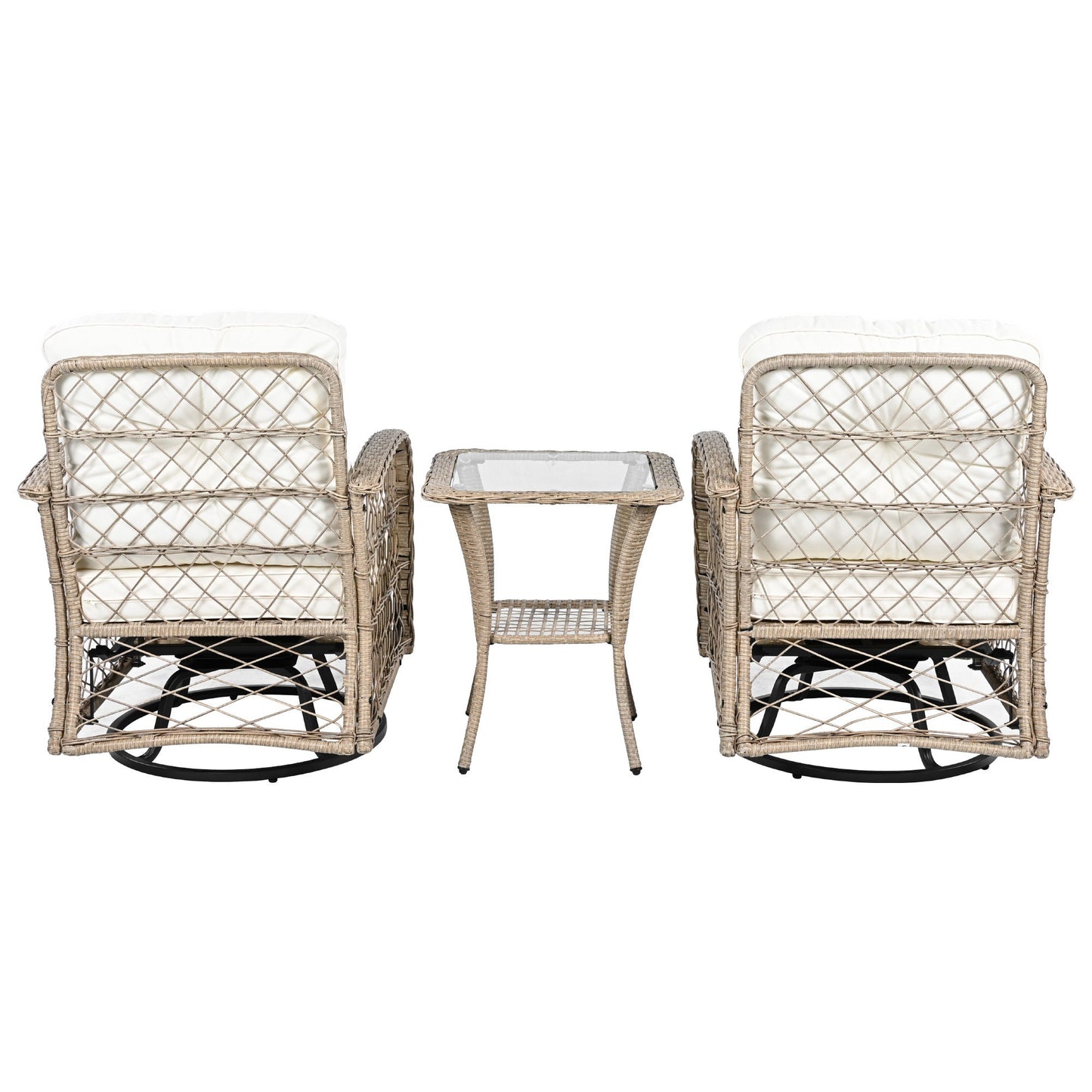 3-Piece Outdoor Chair&Table Set Chat Set 2-Person Rattan Seating Group With Two Swivel Chairs and a Square Table for Gar
