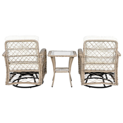 3-Piece Outdoor Chair&Table Set Chat Set 2-Person Rattan Seating Group With Two Swivel Chairs and a Square Table for Gar