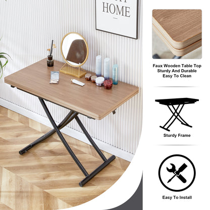 Modern Minimalist Multifunctional Lifting Table, With a 0.8-Inch Wood Grain Process Sticker Desktop and Black Metal Legs