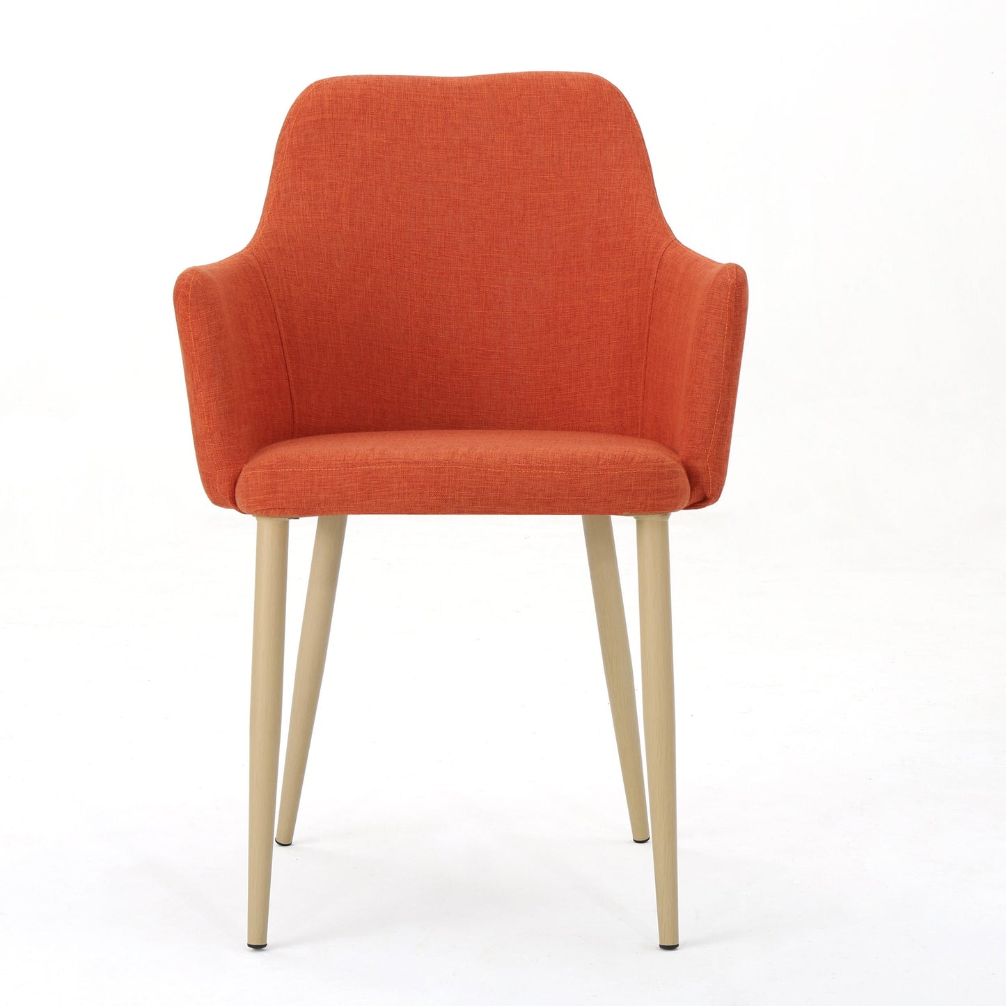 Mid Century Modern Fabric Upholstered Dining Chairs Armchairs in Muted Orange With Light Walnut Finish