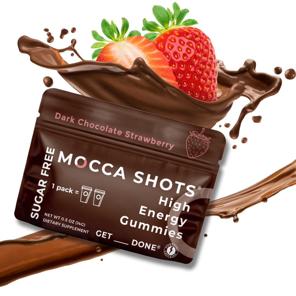 Sugar Free Mocca Shots Energy Gummies with Caffeine | 12-Pack - Dark Chocolate Strawberry