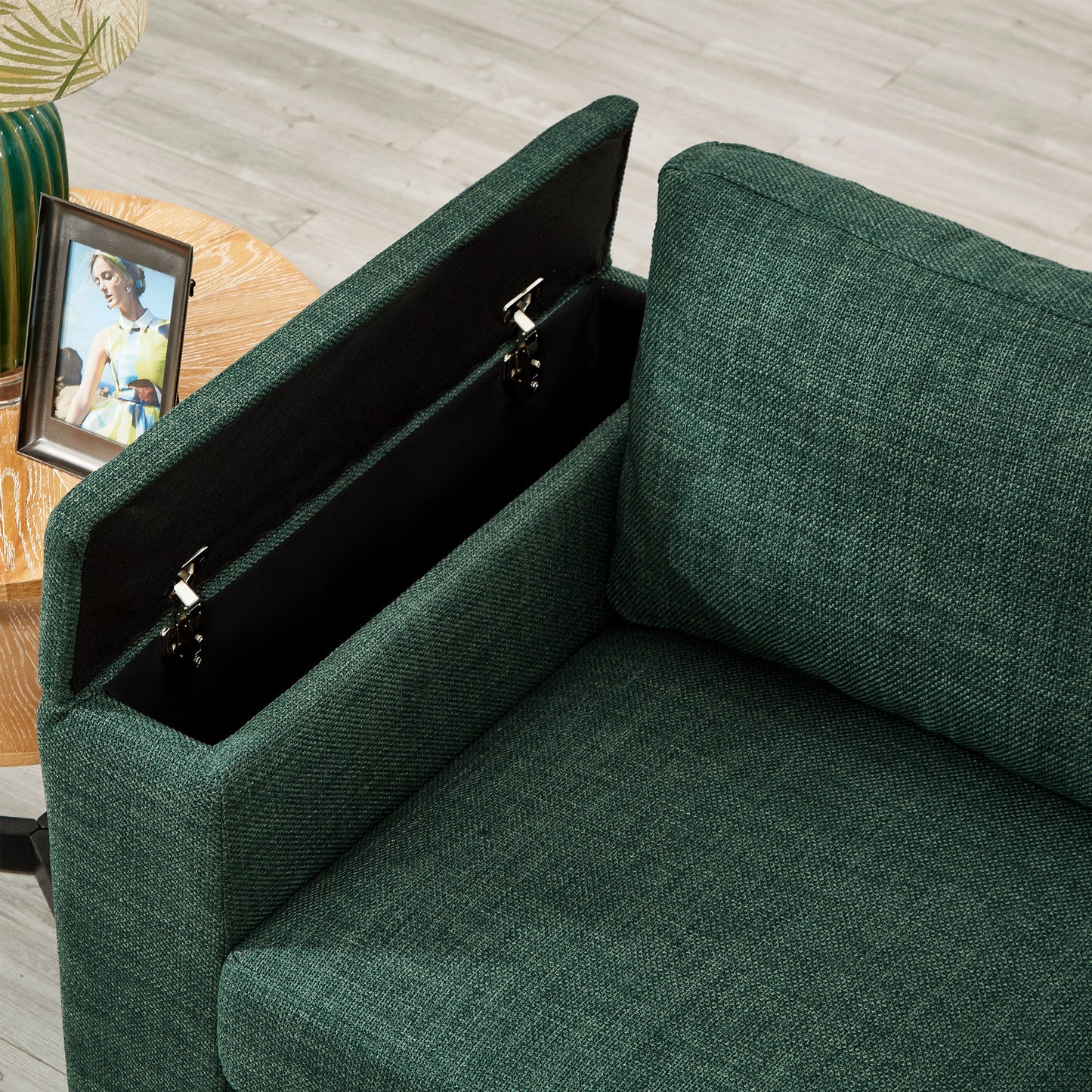 93.7' Modern Style Living Room Sofa Fabric Couch,Square Arm Sofa With Cup Holder,Storage Sofa,Upholstered Polyester Gree