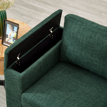 93.7' Modern Style Living Room Sofa Fabric Couch,Square Arm Sofa With Cup Holder,Storage Sofa,Upholstered Polyester Gree