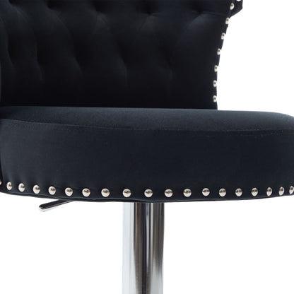 Velvet Bar Stool Set of 2, Adjustable Swivel Bar Stools With Silver Plated Metal Leg, Chrome Nailhead, Counter Height Ch