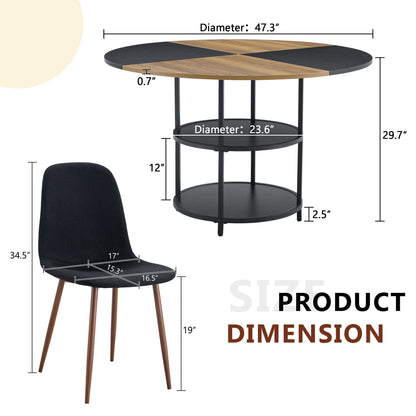 Table and Chair set.A 47.3-Inch Diameter Modern Splicing Circular Dining Table - Double-Layer storage.Paired With 4 Blac