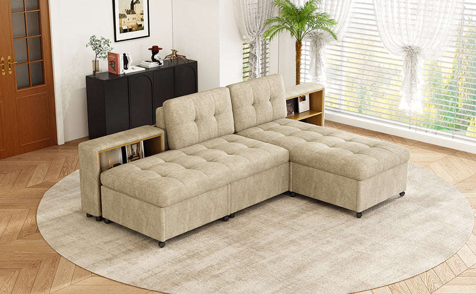 121.2' Versatile Sofa Bed Modular Sofa  Free-Combined Sofa With Two Storage Racks,  Brown