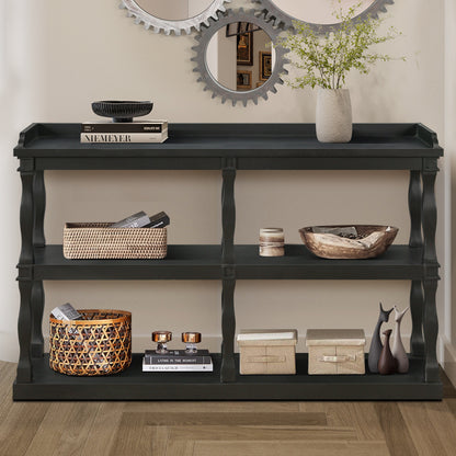 Console Table With 3-Tier Open Storage Spaces and Roman Column Effect Support Legs,Narrow Sofa Entry Table for Living Ro